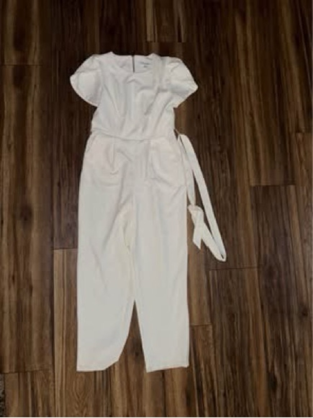 Calvin Klein White Women's Short-Sleeve Jumpsuit with Waist Tie